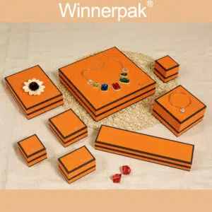 orange and black fancy paper wrapping jewelry hinge box