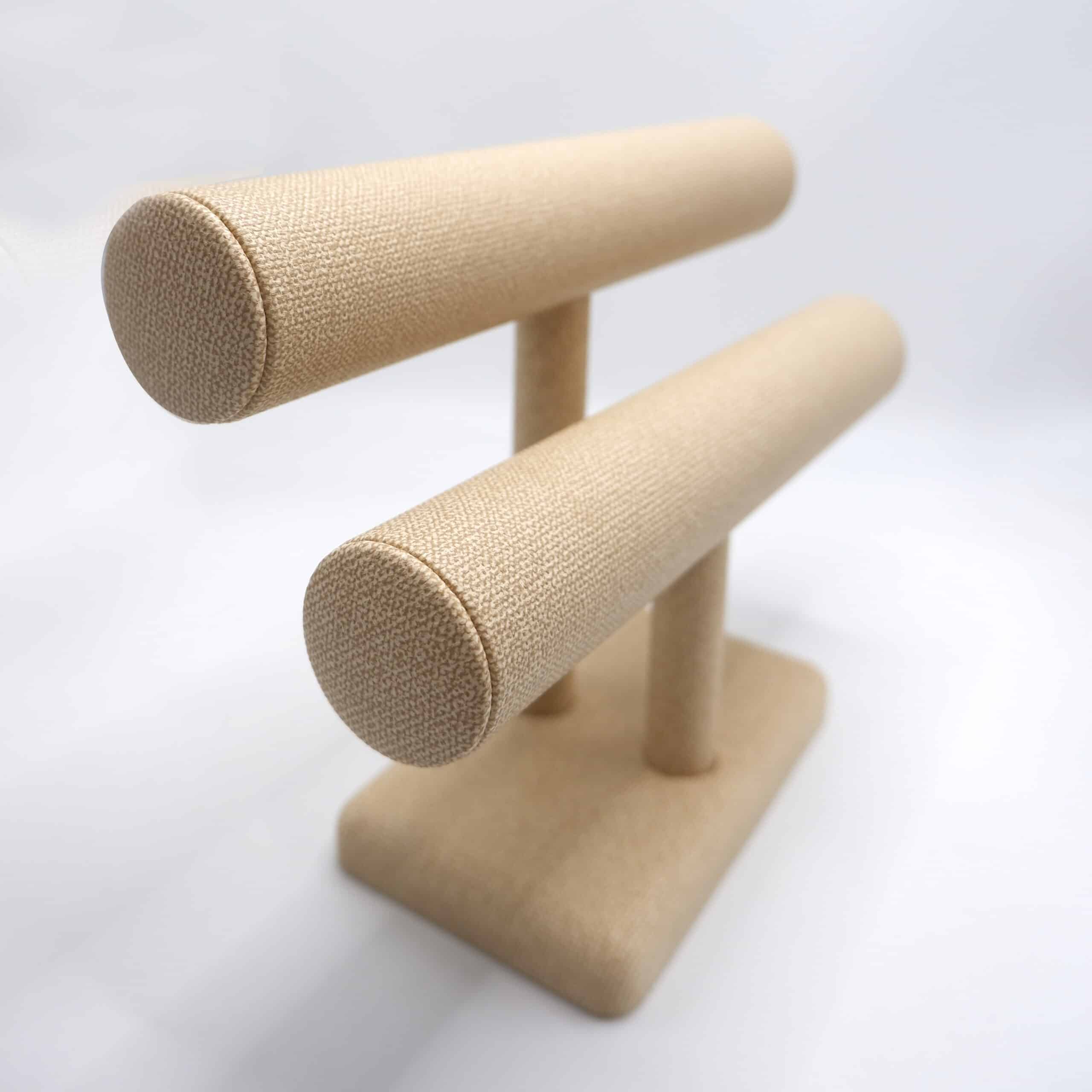 Pengup Organizer per gioielli a 2 livelli, supporto per braccialetti e collane con vassoio per anelli, espositore per gioielli in velluto beige per ragazze