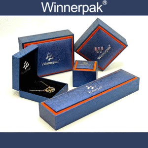 luxury jewelry box with blue maple leaf pattern and hinge opening